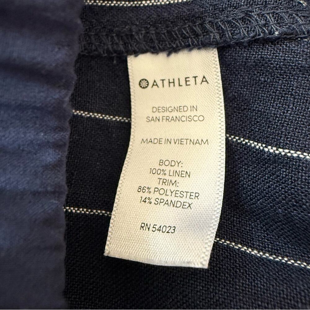 ATHLETA 100% Linen Bali Navy Blue Stripe Wide Leg Drawstring Crop Pants Sz 4 - Picture 11 of 14